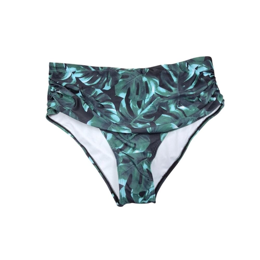Tropical Leaf High-Waisted Bikini Bottoms XXL Polyamide & Elastane